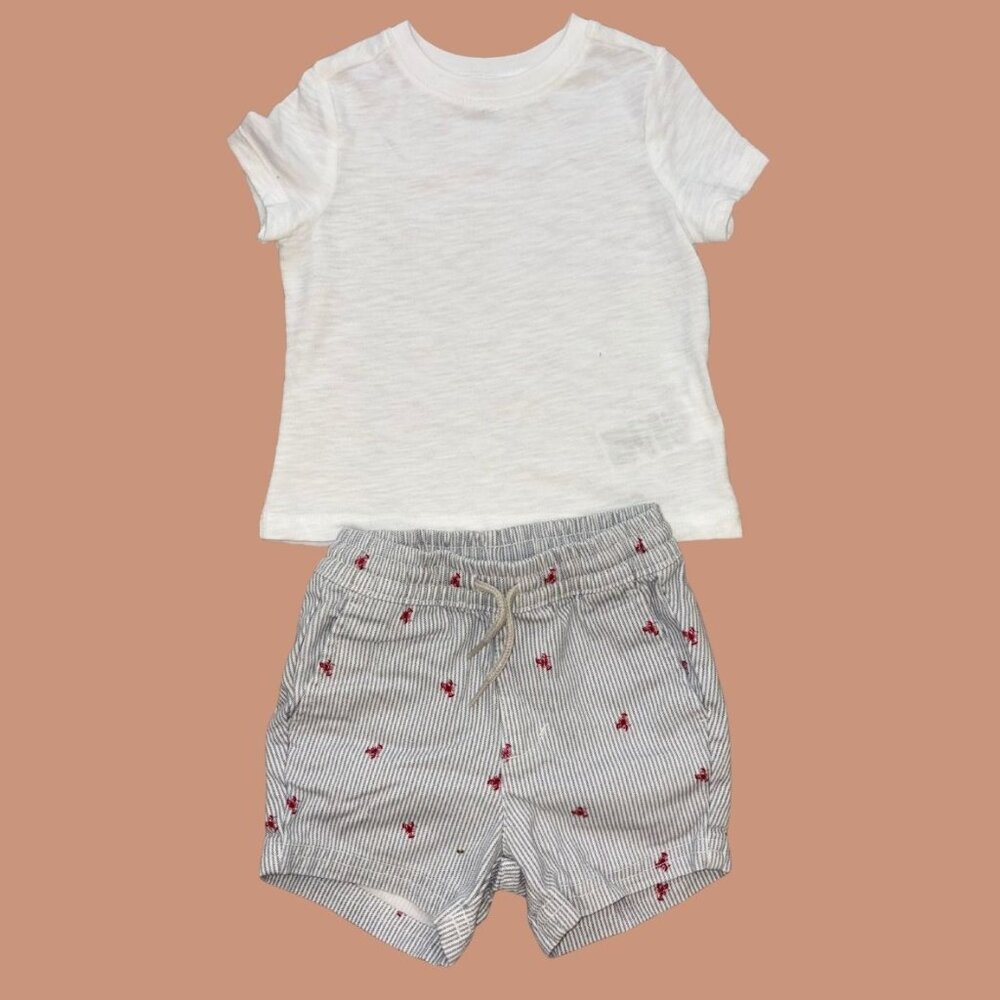 Old Navy 12-18 M White Shirt & Lobster Striped Shorts Set